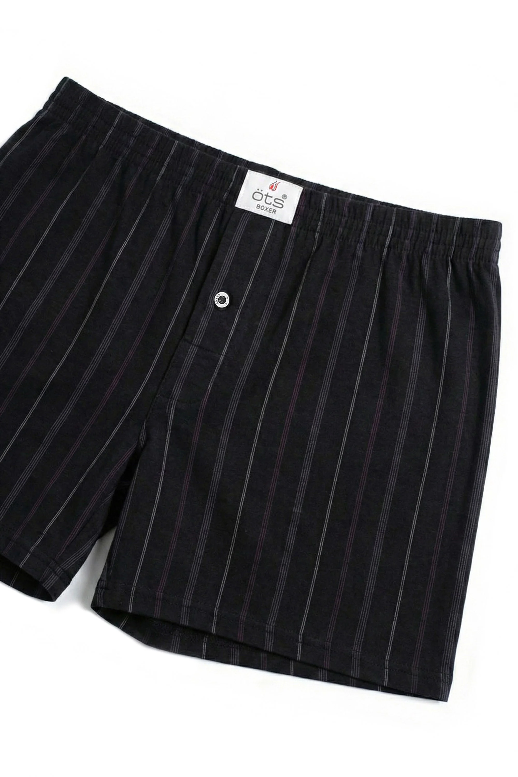 شورت رجالي بوكسر بأزرار قطن 100% مخطط - لون اسود