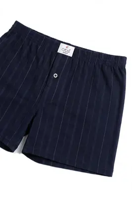شورت رجالي بوكسر بأزرار قطن 100% مخطط - لون كحلي